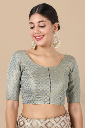 Grey Jacquard Woven Banarasi Silk Blouse (ACA9663)