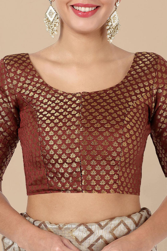 Maroon Jacquard Woven Banarasi Silk Blouse (ACA9664)
