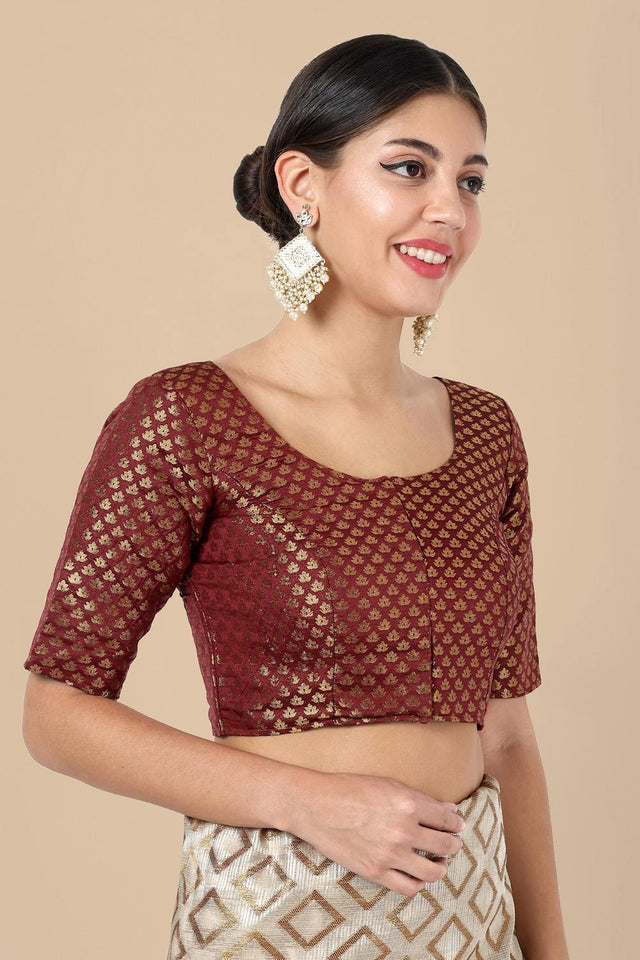 Maroon Jacquard Woven Banarasi Silk Blouse (ACA9664)