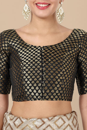 Black Jacquard Woven Banarasi Silk Blouse (ACA9665)