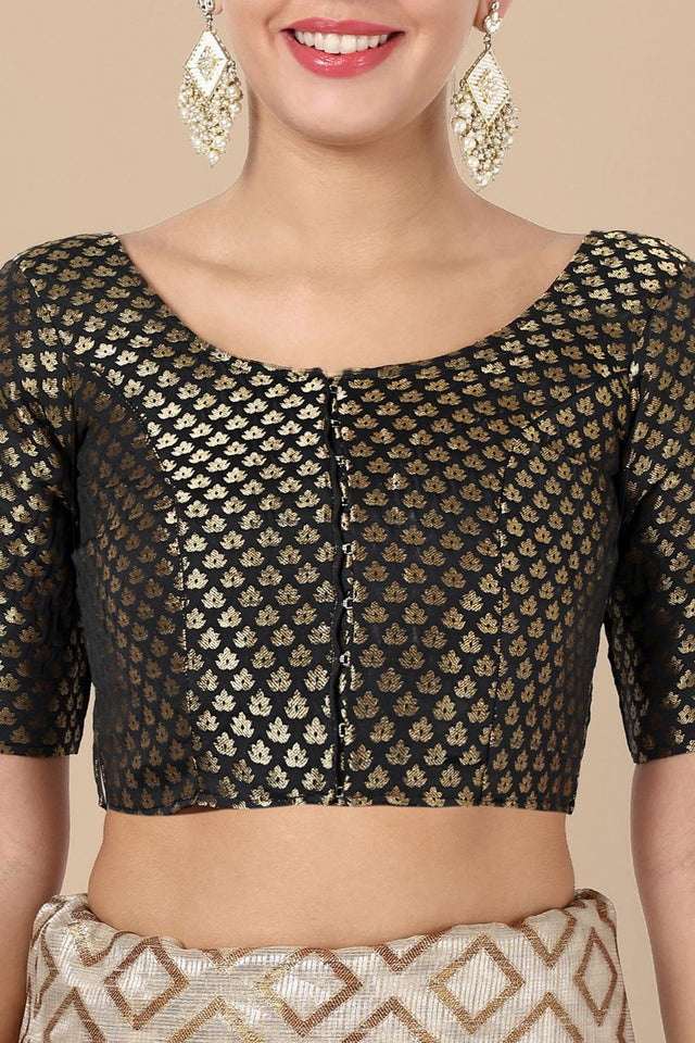 Black Jacquard Woven Banarasi Silk Blouse (ACA9665)