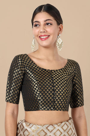 Black Jacquard Woven Banarasi Silk Blouse (ACA9665)