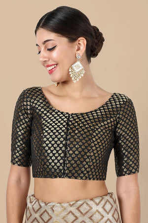 Black Jacquard Woven Banarasi Silk Blouse (ACA9665)