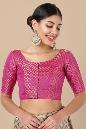 Pink Jacquard Woven Banarasi Silk Blouse (ACA9666)