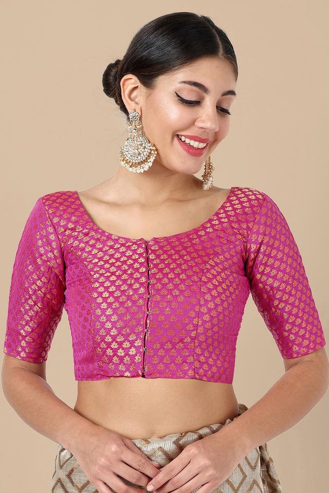 Pink Jacquard Woven Banarasi Silk Blouse (ACA9666)