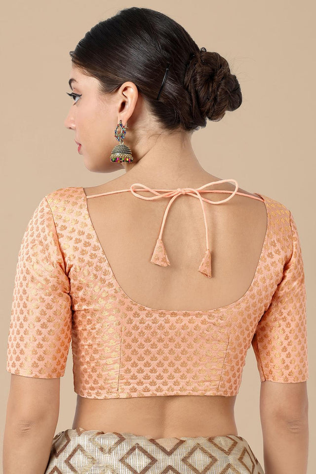 Orange Jacquard Woven Banarasi Silk Blouse (ACA9667)