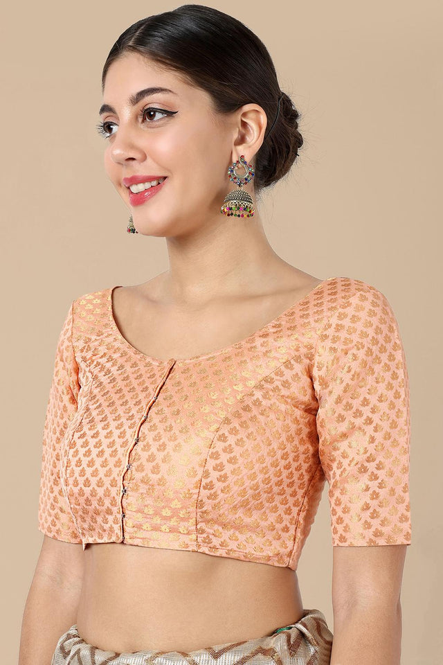 Orange Jacquard Woven Banarasi Silk Blouse (ACA9667)