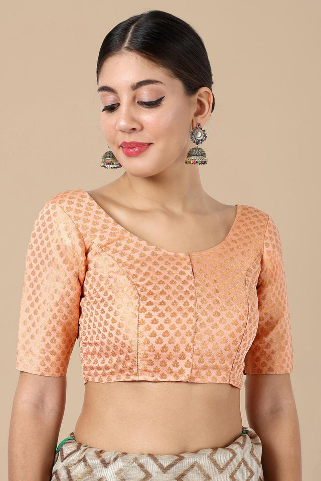Orange Jacquard Woven Banarasi Silk Blouse (ACA9667)