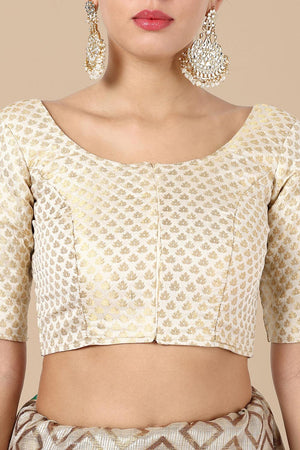 Off White Jacquard Woven Banarasi Silk Blouse (ACA9668)