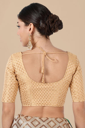 Beige Jacquard Woven Banarasi Silk Blouse (ACA9669)