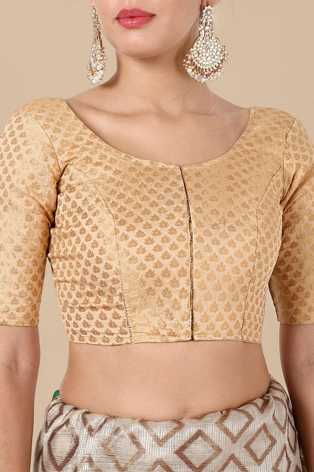 Beige Jacquard Woven Banarasi Silk Blouse (ACA9669)