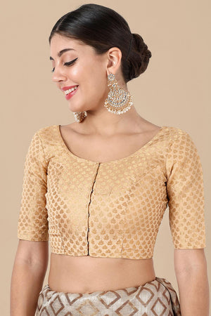 Beige Jacquard Woven Banarasi Silk Blouse (ACA9669)