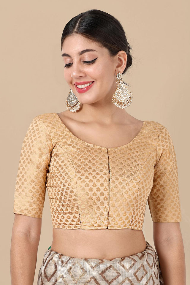 Beige Jacquard Woven Banarasi Silk Blouse (ACA9669)