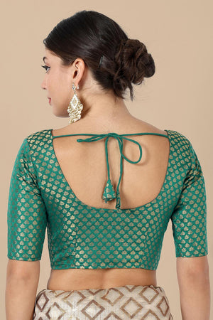 Turquoise Jacquard Woven Banarasi Silk Blouse (ACA9670)