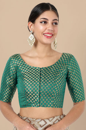 Turquoise Jacquard Woven Banarasi Silk Blouse (ACA9670)