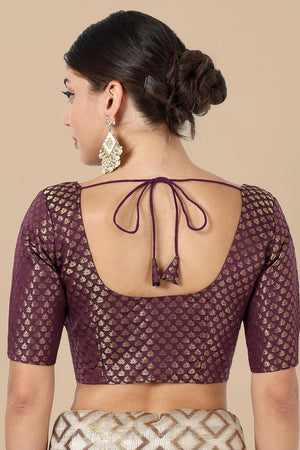 Wine Jacquard Woven Banarasi Silk Blouse (ACA9671)