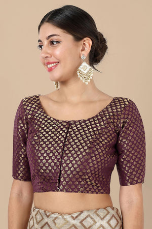 Wine Jacquard Woven Banarasi Silk Blouse (ACA9671)