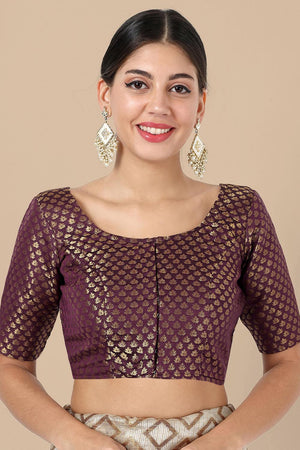 Wine Jacquard Woven Banarasi Silk Blouse (ACA9671)