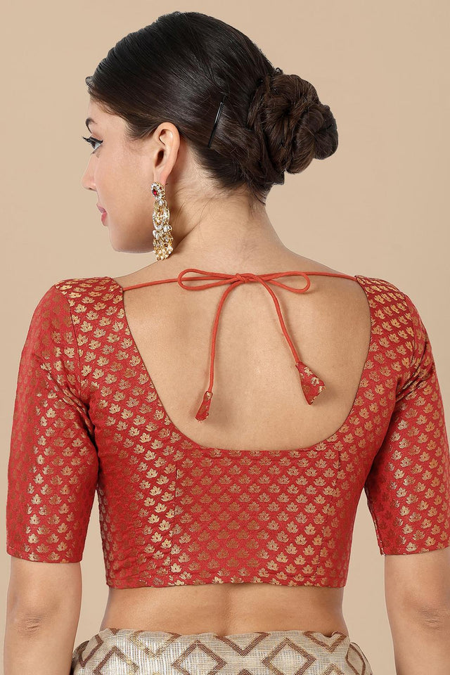 Rust Jacquard Woven Banarasi Silk Blouse (ACA9672)