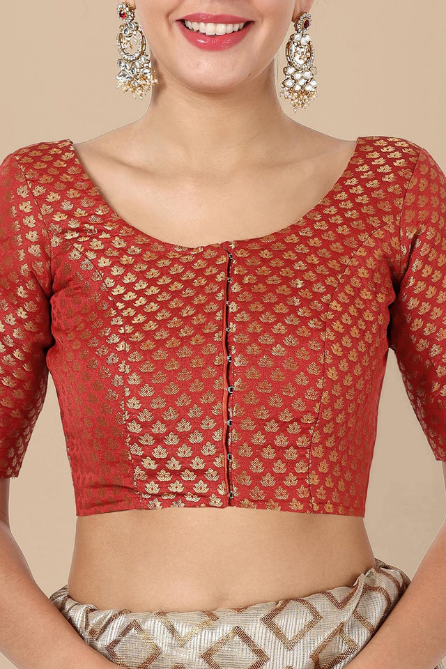 Rust Jacquard Woven Banarasi Silk Blouse (ACA9672)