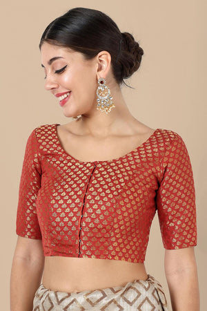 Rust Jacquard Woven Banarasi Silk Blouse (ACA9672)