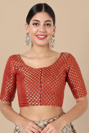 Rust Jacquard Woven Banarasi Silk Blouse (ACA9672)