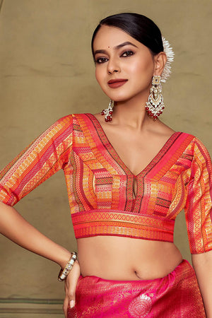 Orange Jacquard Woven Banarasi Silk Blouse (ACA9687)