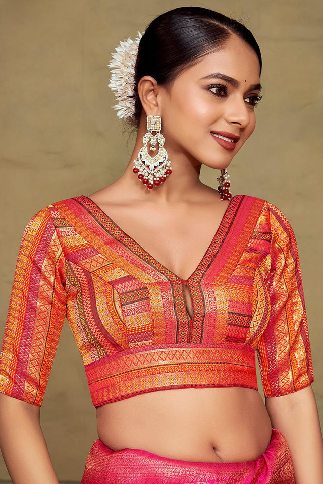Orange Jacquard Woven Banarasi Silk Blouse (ACA9687)