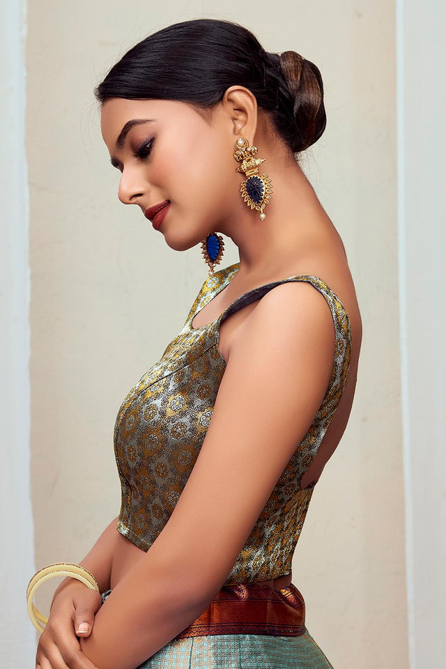 Black Jacquard Woven Banarasi Silk Blouse (ACA9688)