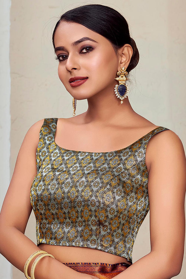 Black Jacquard Woven Banarasi Silk Blouse (ACA9688)