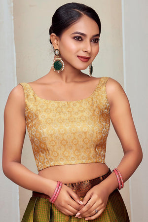 Cream Jacquard Woven Banarasi Silk Blouse (ACA9689)