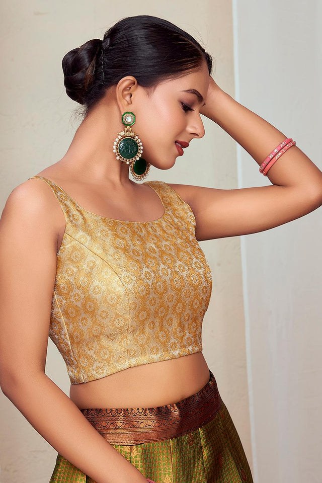Cream Jacquard Woven Banarasi Silk Blouse (ACA9689)