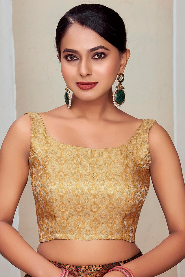 Cream Jacquard Woven Banarasi Silk Blouse (ACA9689)