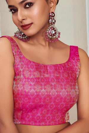 Pink Jacquard Woven Banarasi Silk Blouse (ACA9690)