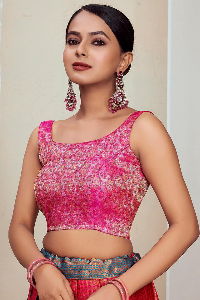Pink Jacquard Woven Banarasi Silk Blouse (ACA9690)