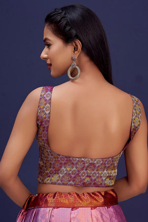 Wine Jacquard Woven Banarasi Silk Blouse (ACA9691)