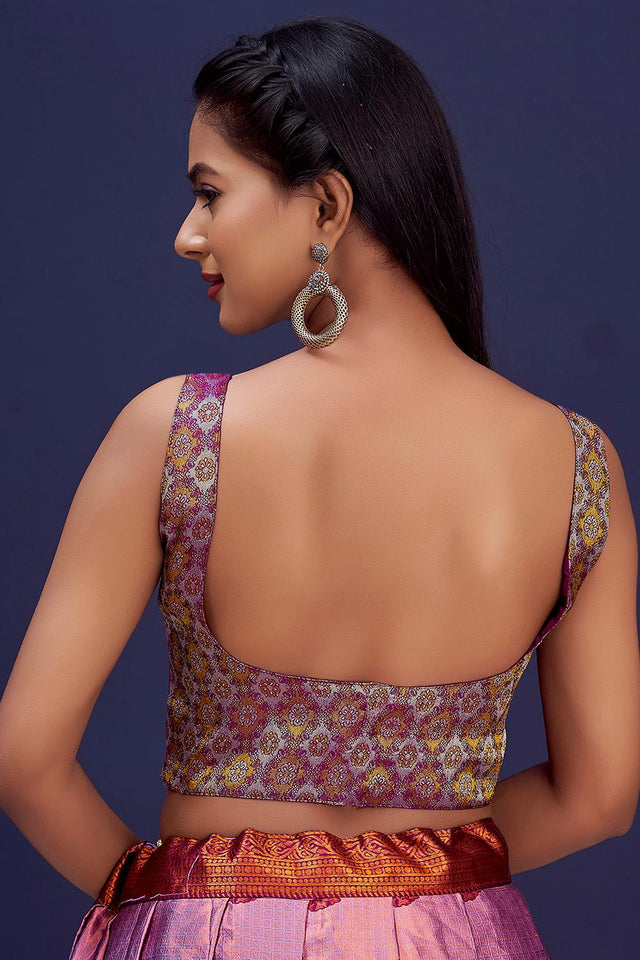 Wine Jacquard Woven Banarasi Silk Blouse (ACA9691)