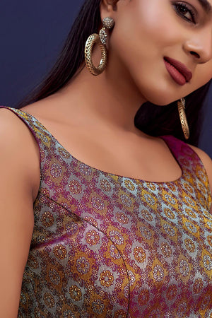 Wine Jacquard Woven Banarasi Silk Blouse (ACA9691)
