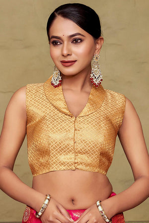 Beige Jacquard Woven Banarasi Silk Blouse (ACA9692)