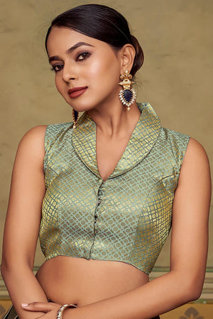 Grey Jacquard Woven Banarasi Silk Blouse (ACA9693)