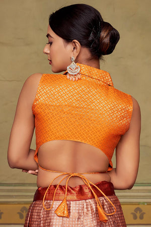 Orange Jacquard Woven Banarasi Silk Blouse (ACA9694)