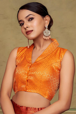 Orange Jacquard Woven Banarasi Silk Blouse (ACA9694)
