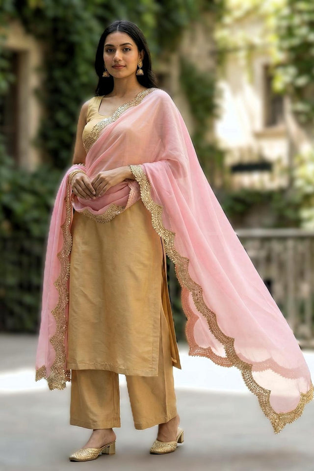 Light Pink Sequin with Embroidered Organza Dupatta (ACA9718)