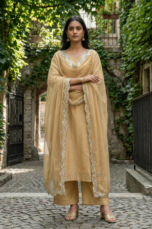 Beige Sequin with Embroidered Organza Dupatta (ACA9721)