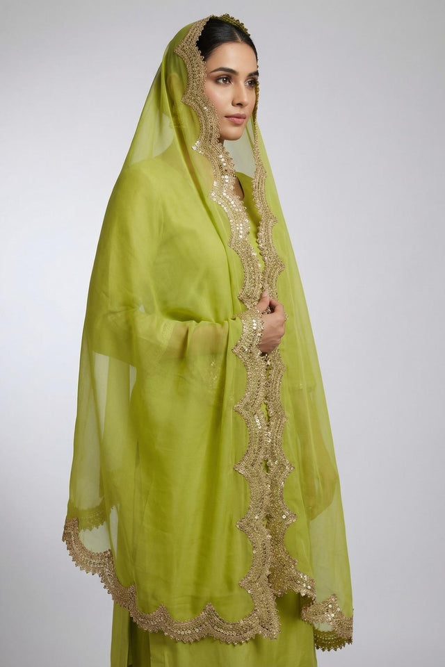 Dark Green Sequin with Embroidered Organza Dupatta (ACA9722)