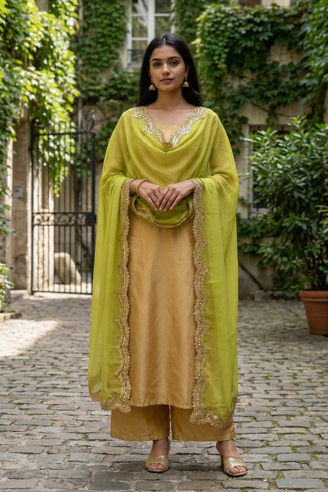 Dark Green Sequin with Embroidered Organza Dupatta (ACA9722)