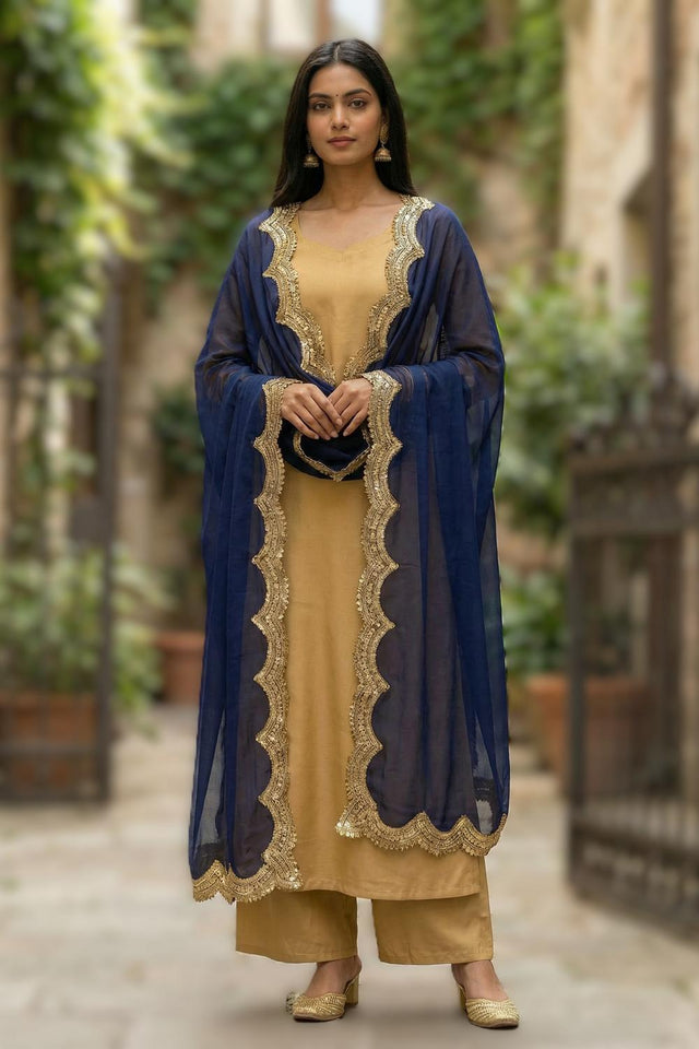 Blue Sequin with Embroidered Organza Dupatta (ACA9723)