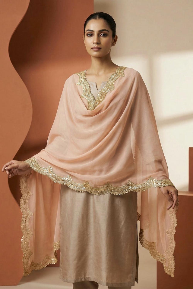 Peach Sequin with Embroidered Organza Dupatta (ACA9724)