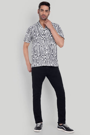 Mens Black Printed Cotton Blend Shirt (ACA9734)
