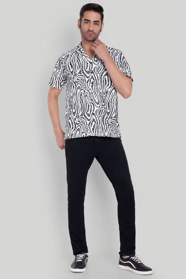Mens Black Printed Cotton Blend Shirt (ACA9734)